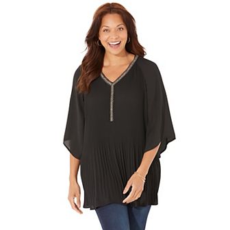 Catherines Women's Plus Size Petite Bejeweled Pleated Blouse