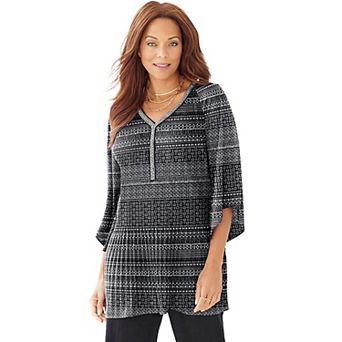 Catherines Women's Plus Size Petite Bejeweled Pleated Blouse