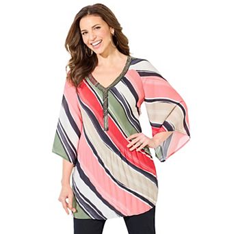 Catherines Women's Plus Size Petite Bejeweled Pleated Blouse