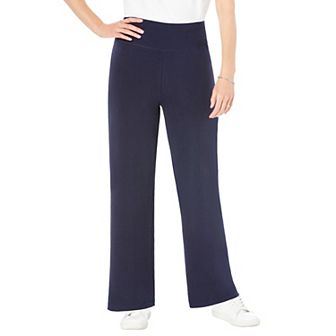 Woman Within Plus Size Stretch-Cotton Knit Pull-On Wide-Leg Leggings