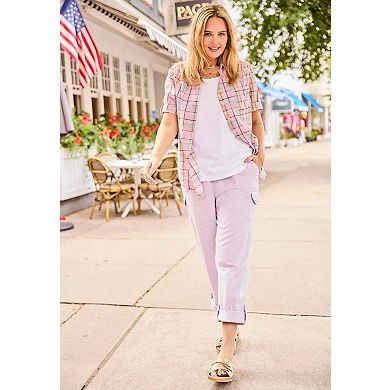 Woman Within Plus Size Short-Sleeve Button-Down Cotton Seersucker Shirt