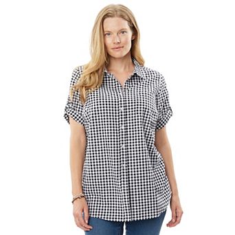 Woman Within Plus Size Short-Sleeve Button Down Seersucker Shirt