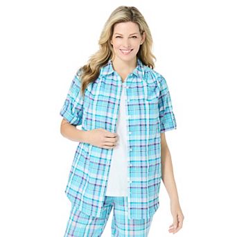 Woman Within Plus Size Short-Sleeve Button Down Seersucker Shirt