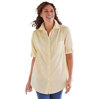 Woman Within Plus Size Short-Sleeve Button Down Seersucker Shirt