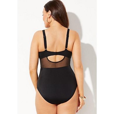 Swimsuits For All Women's Plus Size Cut Out Mesh Underwire One Piece Swimsuit