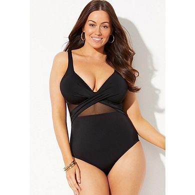 Swimsuits for All Women's Cut Out Mesh Underwire One Piece Swimsuit