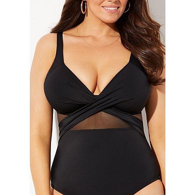 Swimsuits for All Women's Cut Out Mesh Underwire One Piece Swimsuit