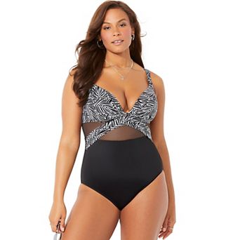 Swimsuits for All Women's Cut Out Mesh Underwire One Piece Swimsuit