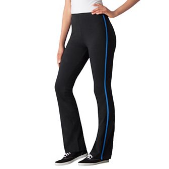 Woman Within Plus Size Stretch-Cotton Knit Pull-On Bootcut Side-Stripe Leggings