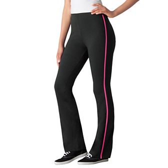 Woman Within Plus Size Stretch-Cotton Knit Pull-On Bootcut Side-Stripe Leggings