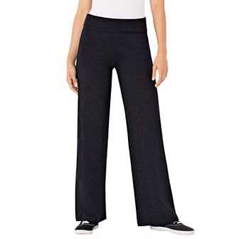 Woman Within Plus Size Petite Stretch-Cotton Knit Pull-On Wide-Leg Leggings