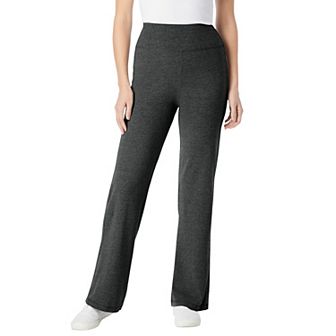 Woman Within Plus Size Petite Stretch-Cotton Knit Pull-On Wide-Leg Leggings
