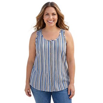 Woman Within Plus Size Sleeveless Pintuck Gauze Shirt