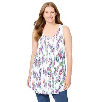 Woman Within Plus Size Sleeveless Pintuck Gauze Shirt