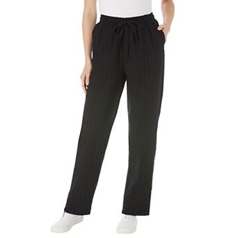Woman Within Plus Size Seersucker Pull-On Elastic-Waist Pants