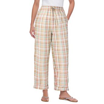 Woman Within Plus Size Seersucker Pull-On Elastic-Waist Pants