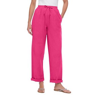 Woman Within Plus Size Seersucker Pull-On Elastic-Waist Pants