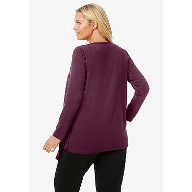 Woman Within Plus Size Layered Look Long Top With Sequined Inset