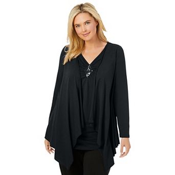Woman Within Plus Size Layered Look Long Top With Sequined Inset