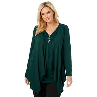 Woman Within Plus Size Layered Look Long Top With Sequined Inset