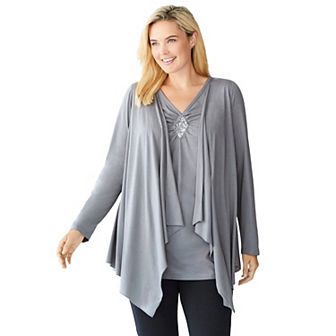 Woman Within Plus Size Layered Look Long Top With Sequined Inset