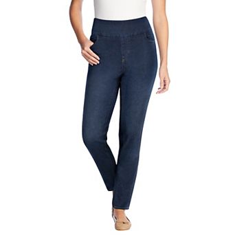 Woman Within Plus Size Petite Flex Slim-Leg Pull-On Gap-Free Stretch-Denim Jeans