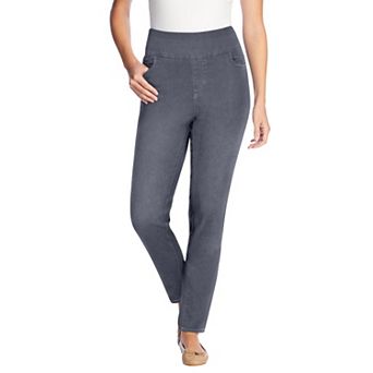 Woman Within Plus Size Petite Slim-Leg Pull-On Gap-Free Stretch-Denim Jeans