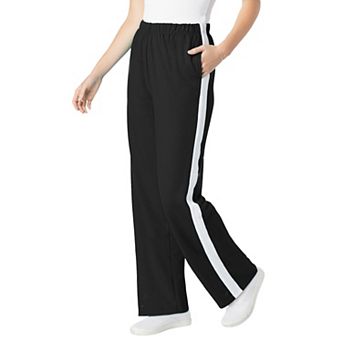 Woman Within Plus Size Cotton French Terry Straight-Leg Pull-On Side-Stripe Pants