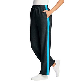 Woman Within Plus Size Cotton French Terry Straight-Leg Pull-On Side-Stripe Pants