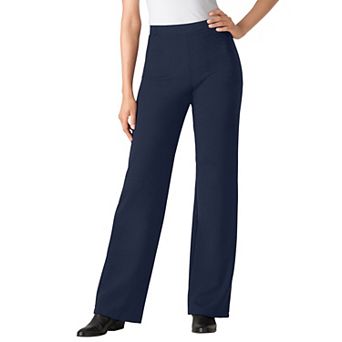 Woman Within Plus Size Petite Stretch Ponte Knit Pull-On Wide-Leg Pants