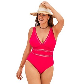 Swimsuits for All Women's Lattice Plunge One Piece Swimsuit