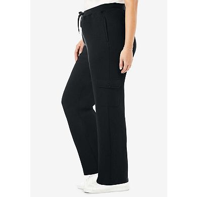 Woman Within Plus Size Petite Better-Fleece Pull-On Cargo Sweatpants