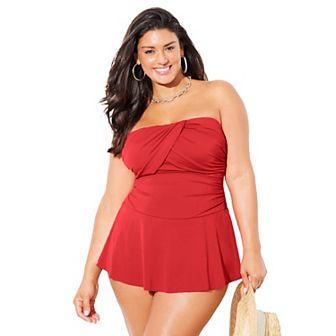Swimsuits for All Women's Ruched Skirted Bandeau Swimdress