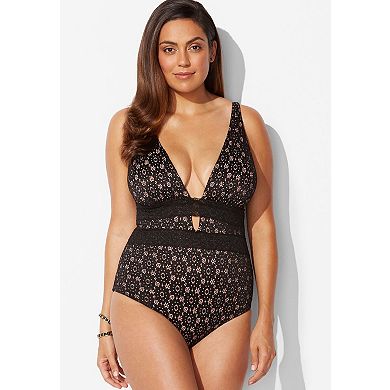 Swimsuits for All Women's Lace Plunge One Piece Swimsuit
