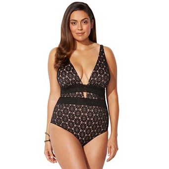 Swimsuits for All Women's Lace Plunge One Piece Swimsuit