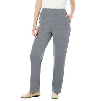 Woman Within Plus Size Petite 7-Day Knit Ribbed Straight-Leg Pull-On Pants