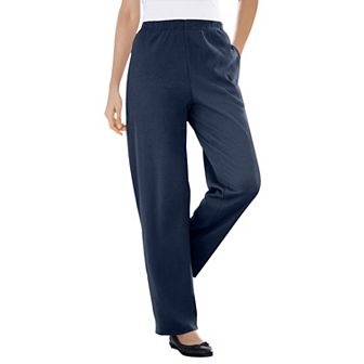 Woman Within Plus Size Petite 7-Day Knit Ribbed Straight-Leg Pull-On Pants
