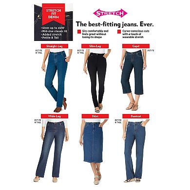 Woman Within Plus Size Petite Stretch Denim Wide-Leg Five-Pocket Jeans