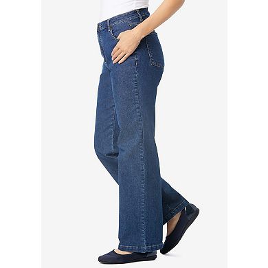 Woman Within Plus Size Petite Stretch Denim Wide-Leg Five-Pocket Jeans
