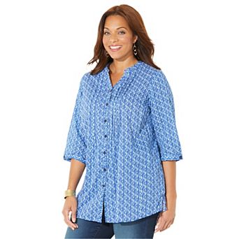 Catherines Women's Plus Size Pintuck Buttonfront Blouse