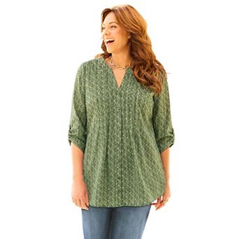 Catherines Women's Plus Size Petite Pintuck Buttonfront Blouse