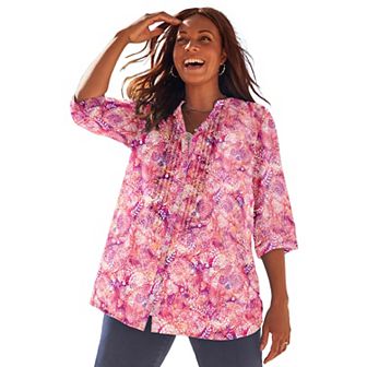 Catherines Women's Plus Size Pintuck Buttonfront Blouse