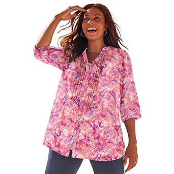 Catherines Women's Plus Size Pintuck Buttonfront Blouse