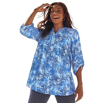 Catherines Women's Plus Size Petite Pintuck Buttonfront Blouse