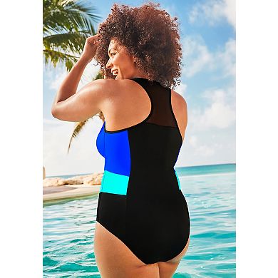 Swimsuits for All Women's Chlorine Resistant High Neck Zip One Piece Swimsuit
