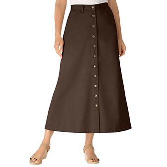 Woman Within Plus Size Petite Perfect Side-Elastic All-Cotton Button Front Denim Jeans Skirt