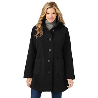 Woman Within Plus Size Hooded A-Line Fleece Coat