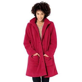 Woman Within Plus Size Hooded A-Line Fleece Coat
