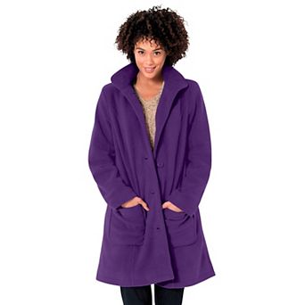 Woman Within Plus Size Hooded A-Line Fleece Coat