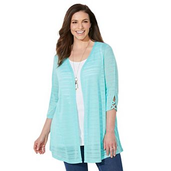 Catherines Women's Plus Size Petite Shadow Stripe Cardigan